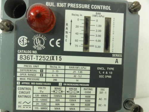 Allen-Bradley 836T-T252JX15; Pressure Control Switch; 24VDC