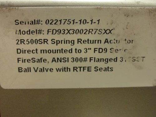 AT-Controls FD93X3002R7SXX; Flanged Actuated Ball Valve; 3"