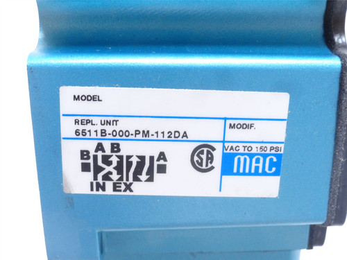 MAC 6511B-000-PM-112DA; Solenoid Valve; 150PSI; 120VAC; 6.8W