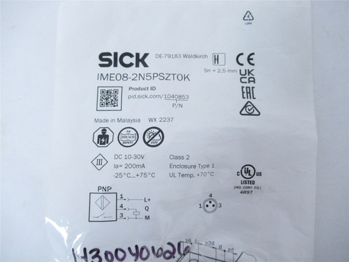 SICK IME08-2N5PSZT0K; Proximitty Sensor 10-30V 1a+200mA 2.5mm
