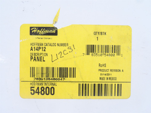 Hoffman A14P12; Junction Box Panel; 14 x 12; White; Mild Steel