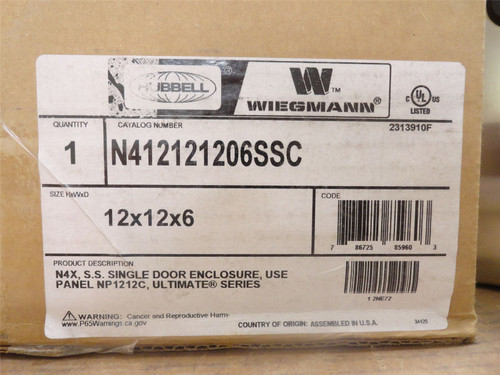 Hubbell N412121206SSC; Enclosure; SS-304; 12" x 12" x 6"