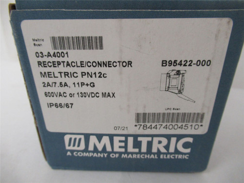 Meltric 03-A4001; PN12c Receptacle 15A 480VAC/ VDC 11Pins+G