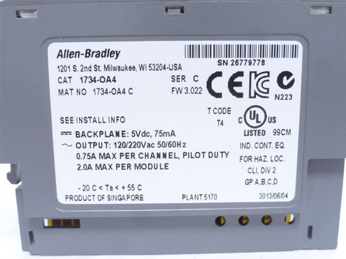Allen-Bradley 1734-OA4; Digital Output Module; 5VDC; 75mA In