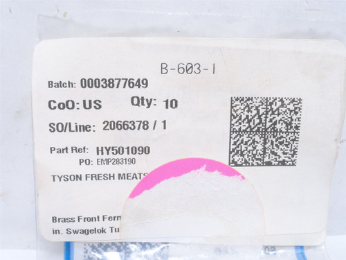 Swagelok B-603-1; Lot-21; Brass Front Ferrules; Size: 3/8"