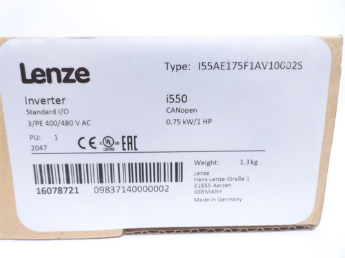 Lenze I55AE175F1AV10002S; AC Drive 1HP 400/480VAC In