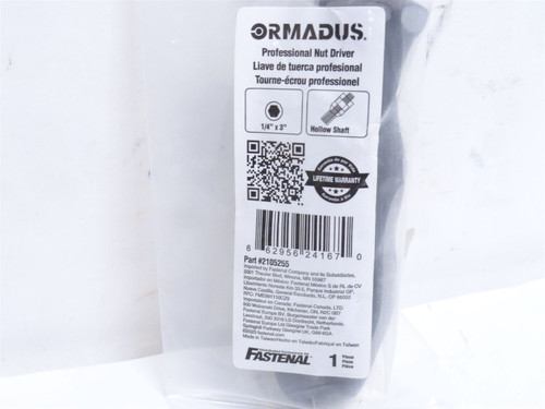 Ormadus 2105255; Full Hollow Nut Driver; 1/4" Drive; 3" Shaft