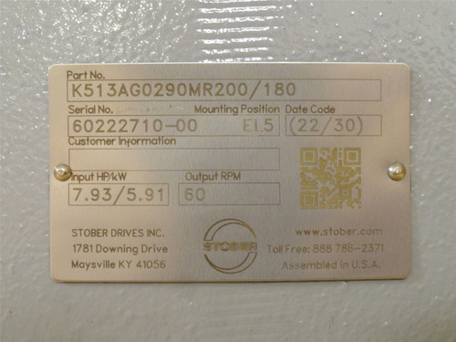 Stober K513AG0290MR200/180; Gearbox ;29.18:1 Ratio; 7.93HP