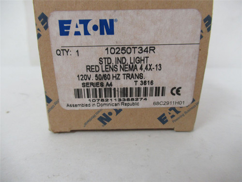 Eaton 10250T34R; Pushbutton Switch 120 V 3R Red Plastic