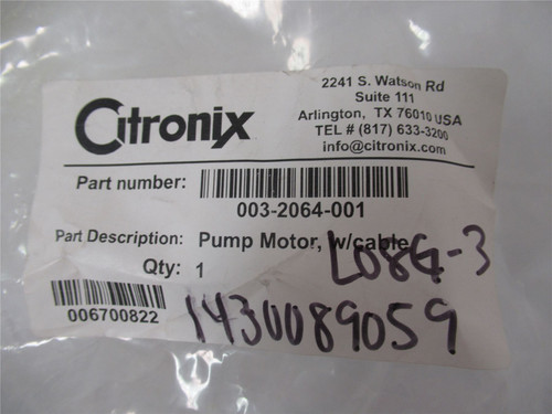 Citronix 003-2064-001; Pump Motor w/Cable