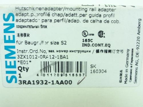Siemens 3RA1932-1AA00; Mounting Rail Adapter; 12"L X 2"W