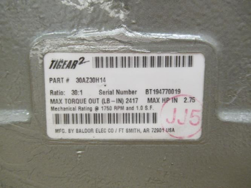 Dodge 30AZ30H14; Gear Reducer; 30:1 Ratio; RA; 2.75Hp Input