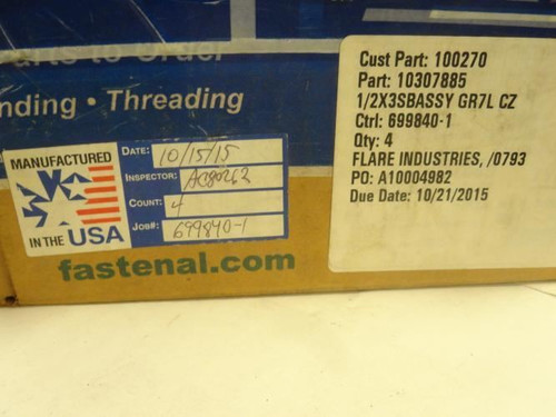 Fastenal 100270; Lot-4 Bolt Stud-Nuts; 1/2" x 3"