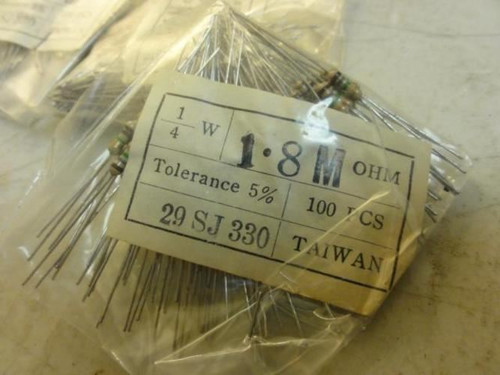 MFG- MDL-Unkn80990; LOT-300; Resistors; 1.8M Ohms; 1/4W