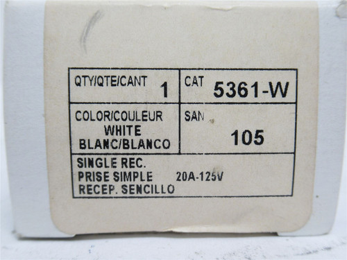Leviton 5361-W; Receptacle; 15A; 125VAC; 2P; 3-Wire