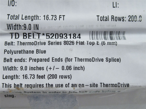 Intralox 52093184; Series 8026 ThermoDrive Belt 16'L x 9"W