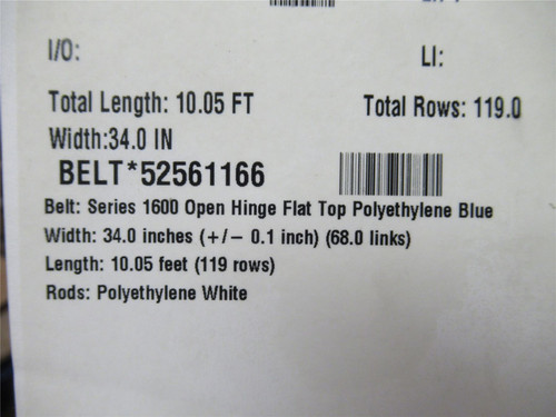 Intralox 52561166; Series1600 Flat Top Belt; 34"W x 10'L