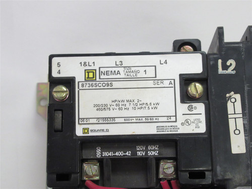 Square D 8736SCO9S; NEMA 1 Reversing Starter 27A Coil: 120VAC