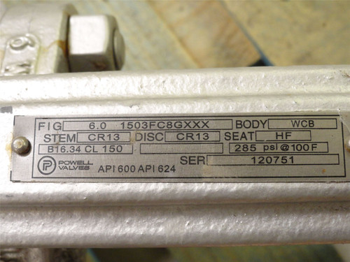 Powell 6-1503FC8GXXX; Smooth Cast Flanged Gate Valve; Size: 6"