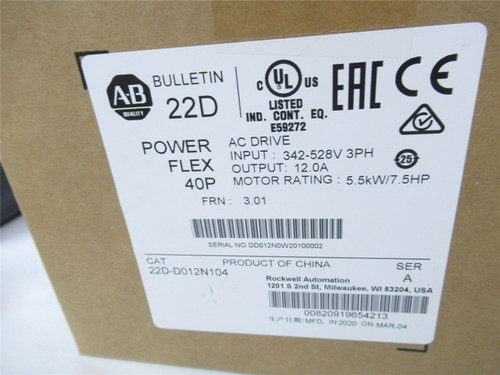 Allen-Bradley 22D-D012N104; AC Drive 7.5HP 440VAC