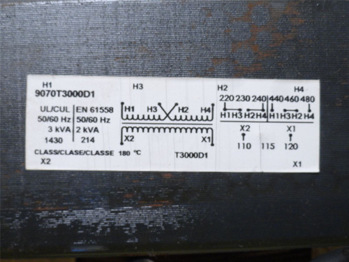 Square D 9070T3000D1; Control Transformer 3kVA; 240/480/120VAC