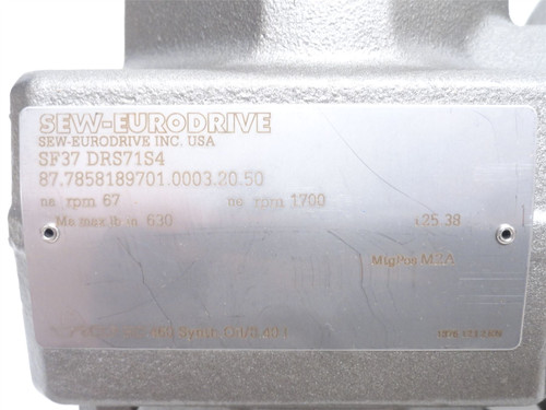 SEW SF37DRS71S4 ; AC Gearmotor 25.38:1 Ratio; 1/3HP; 230/460V