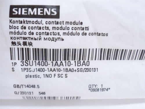 Siemens 3SU1400-1AA10-1BA0; Contact Block; 6A; 230VAC; 1-NO