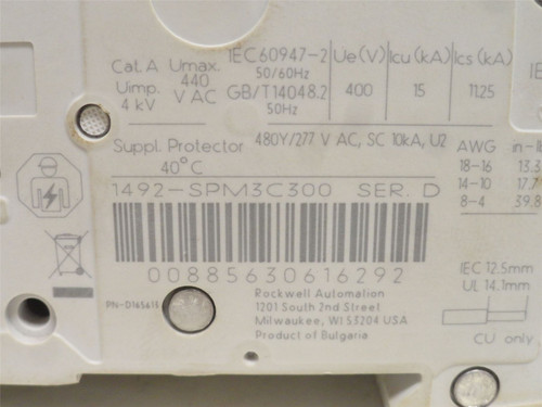 Allen-Bradley 1492-SPM3C300; Circuit Breaker; 30A; 277/480VAC