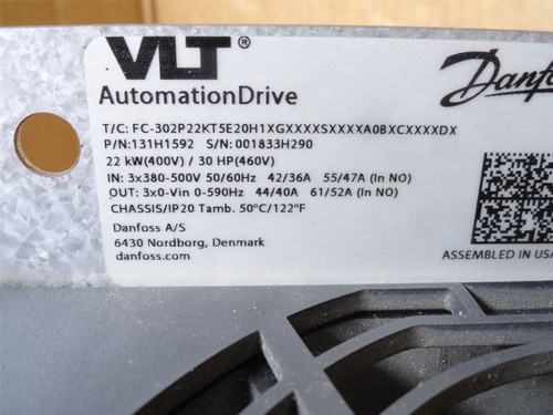 Danfoss 131H1592; Frequency Converter 3X380-500VAC; 42/36A; In