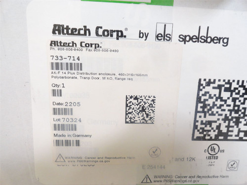 Altech 733-714; Polycarbonate Plastic Enclosure W/Access Door