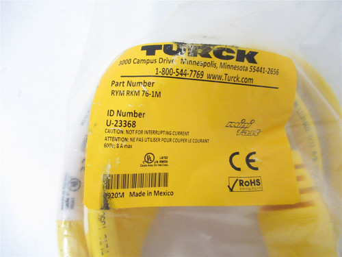 Turck RM RKM-76-1M; Cable double ended 1m 7pin 1" 600Vac 8A