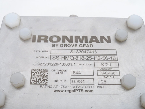Grove Gear SS-HMQ-818-25-H2-56-16; Gearbox; SS; 25:1 Ratio; RA