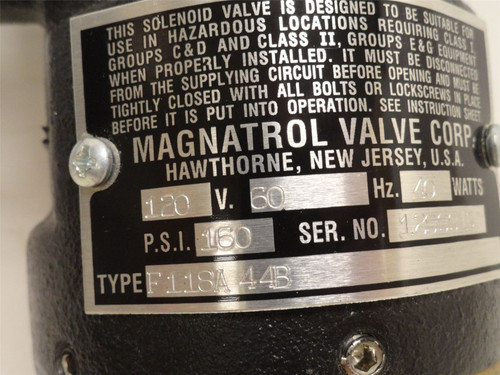Magnatrol F118A44B; Gas Solenoid Valve; 1NPT; 160PSI; 120VAC