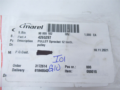 Marel 4265297; Pulley Sprocket 12 Teeth