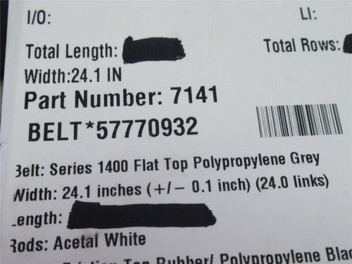 Intralox S1400-24.1-5; Series 1400 Flat Top Belt; 5'L X 24.1"W