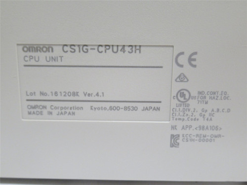Omron CS1G-CPU43H; CPU Module; 5/DC 0.78A; 2 Expansion Racks