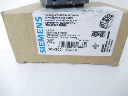 Siemens 3RV2021-1CA10; Manual Motor Starter 1.8 - 2.5A 3Pole