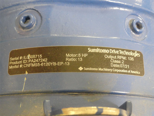 Sumitomo TK-FXPA; AC Gear Motor; 13:1 Ratio; 5HP; 230/460V