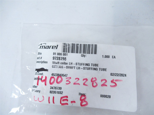 Marel 9728798; Shaft Collar LH Stuffing Tube 7/8"IDx1.5"
