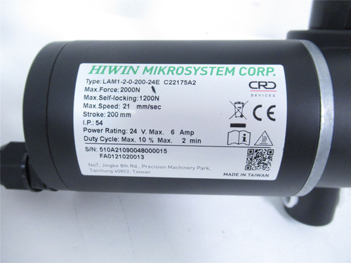 Hiwin Mikrosystem LAM1-2-0-200-24E; Linear Actuator 12V 6 AMP