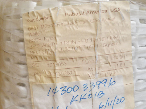 Habasit M2540; Radius Flush Grid Belt; 11.81" Wide x10' Long