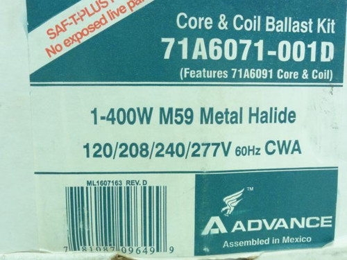 Philips Advance 71A6071-001D; HID Ballast Kit; 400W