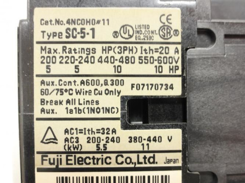 Fuji SW-5-1/2E; Starter; 1.7-2.6A; 3P; 600V; Coil: 100-110V
