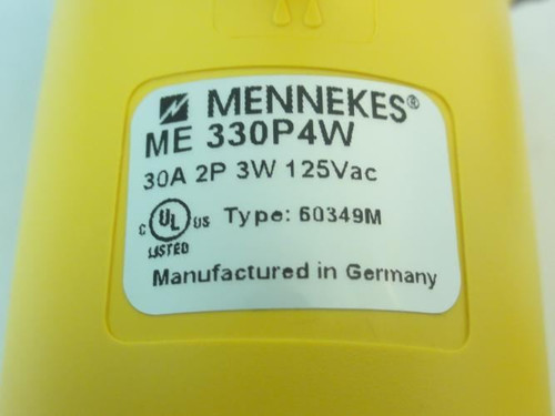 Mennekes ME330P4W; Watertight Plug; 30A; 125VAC; 2P; 3W