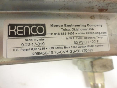 Kenco K99M50-19.75-CVH-GS-50-120-NS; Level Gauge; 50Psig; 1/2NPT