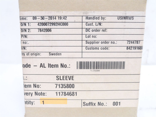 Alfa Laval 7135800; Sleeve; 53mmID x 60mmOD; 85mm Flange OD