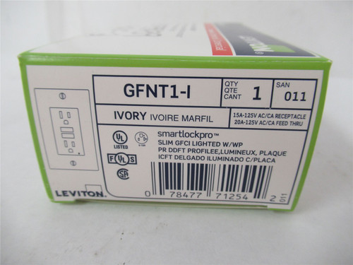 Leviton GFNT1-I; GFCI Receptacle 15A NEMA 5-15R - Ivory  125V