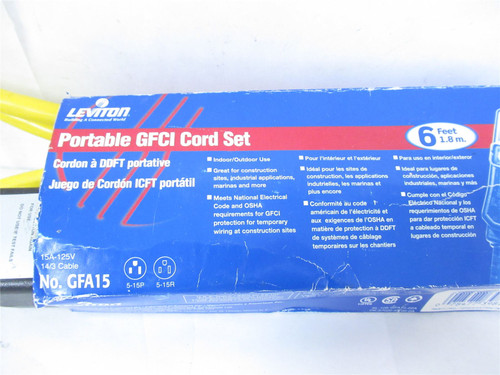 Leviton GFA15-6C; GFCI Cord Indoor/Outdoor  6' 15A 120V