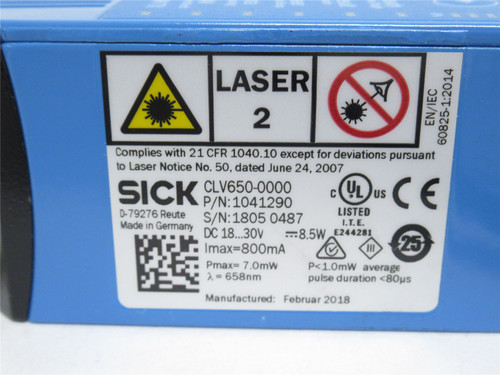Sick CLV650-0000; Code Reader 1041290; 18-30VDC; Line Scanner