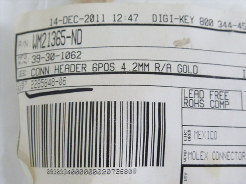 Molex 39-30-1062; Lot-19 Connector Header; 6-Position; 4.2mm